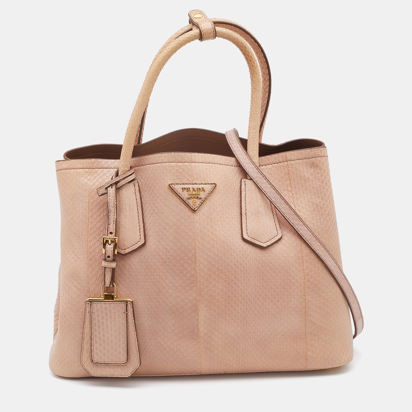 PRADA Beige Watersnake Leather Double Handle Tote