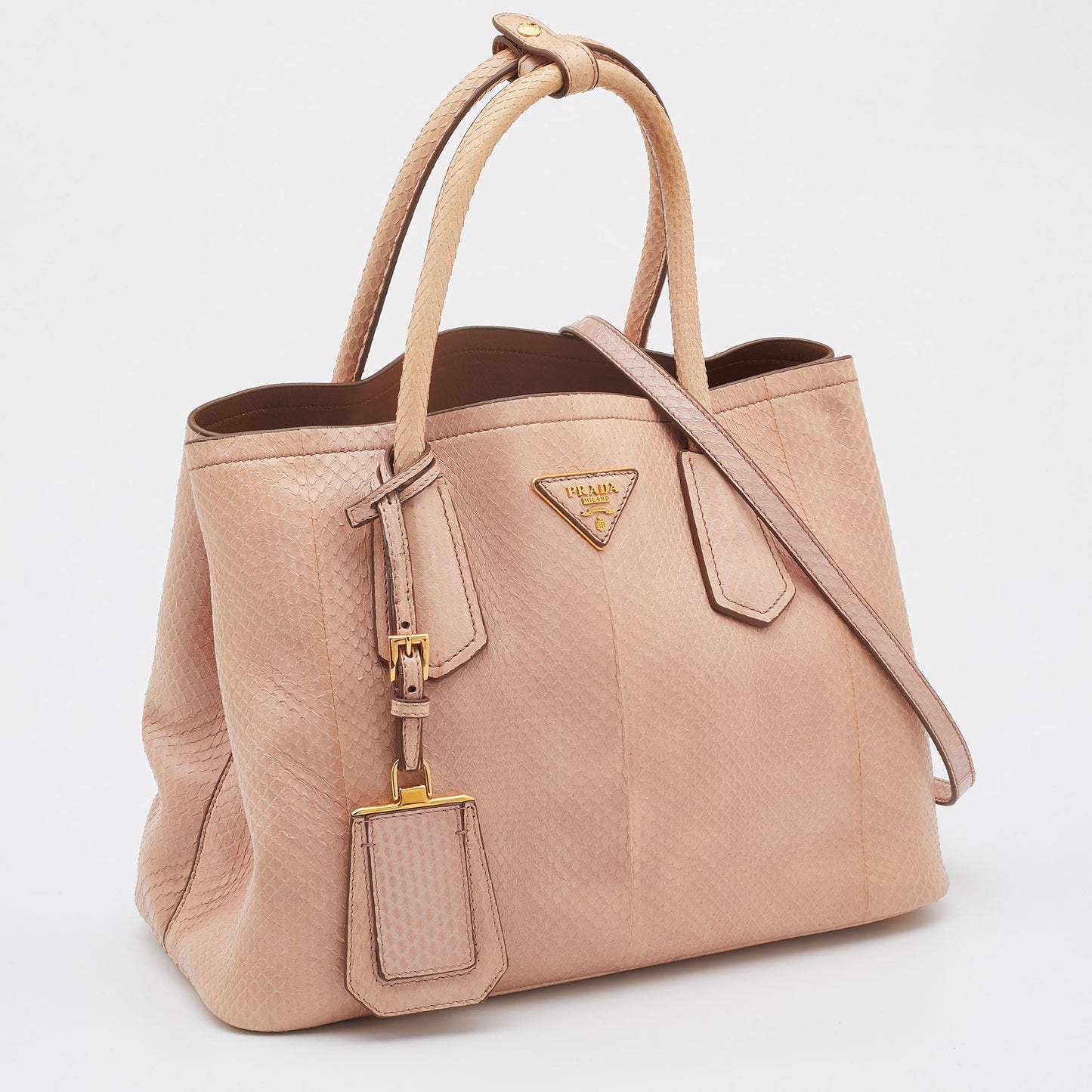 PRADA Beige Watersnake Leather Double Handle Tote