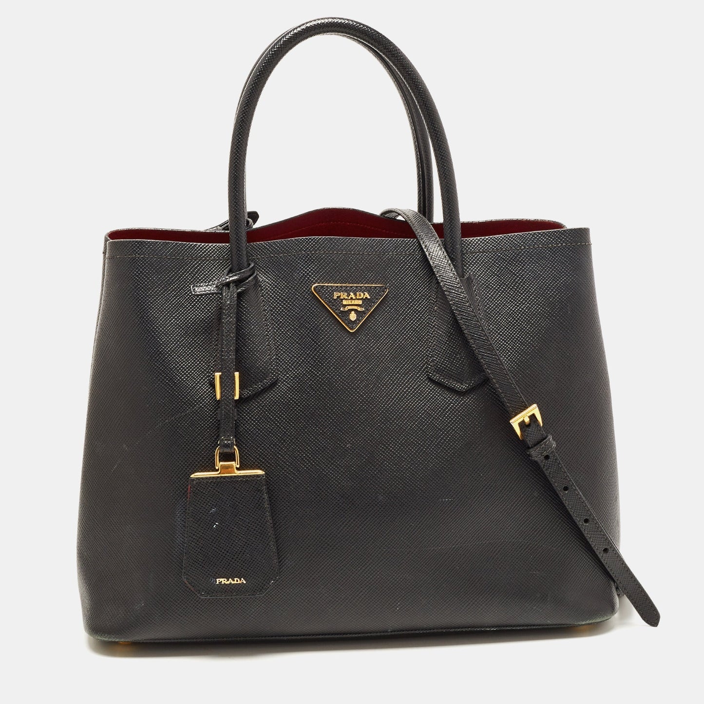 PRADA Black Saffiano Cuir Leather Medium Double Handle Tote