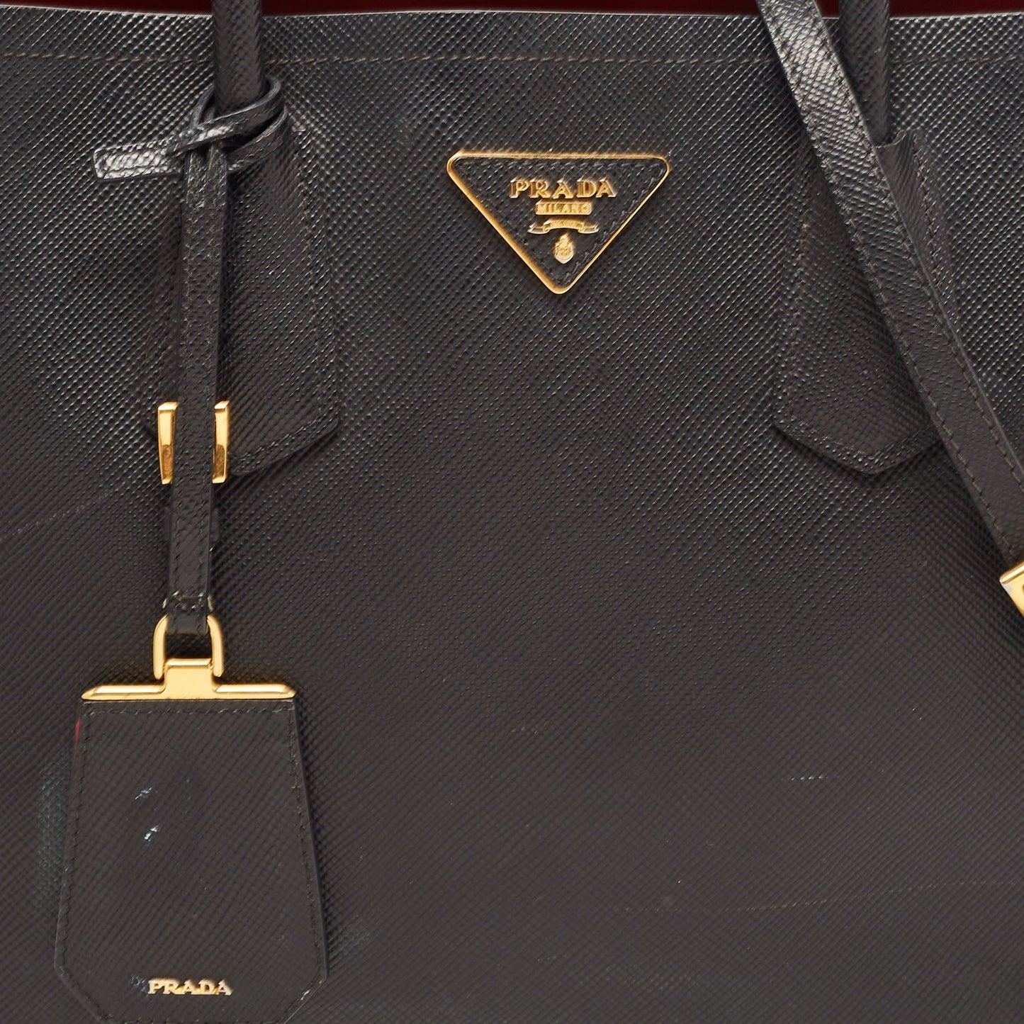 PRADA Black Saffiano Cuir Leather Medium Double Handle Tote