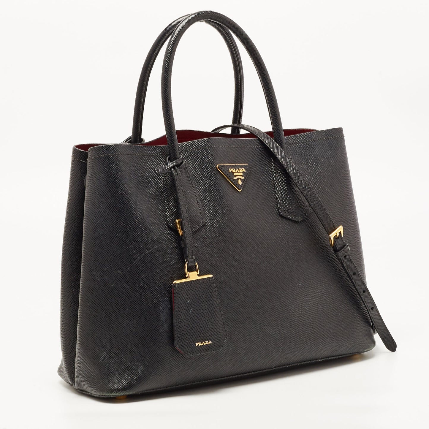 PRADA Black Saffiano Cuir Leather Medium Double Handle Tote