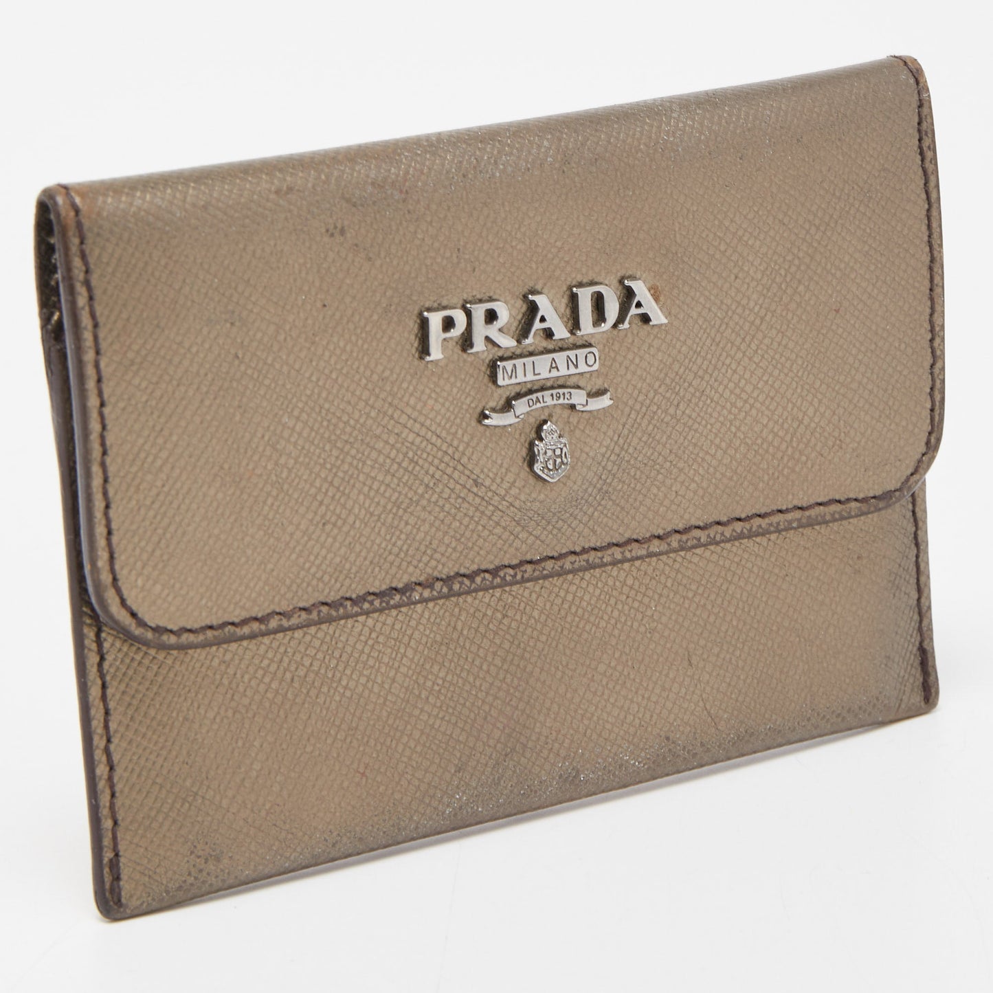 PRADA Metallic Saffiano Metal Leather Logo Flap Card Case