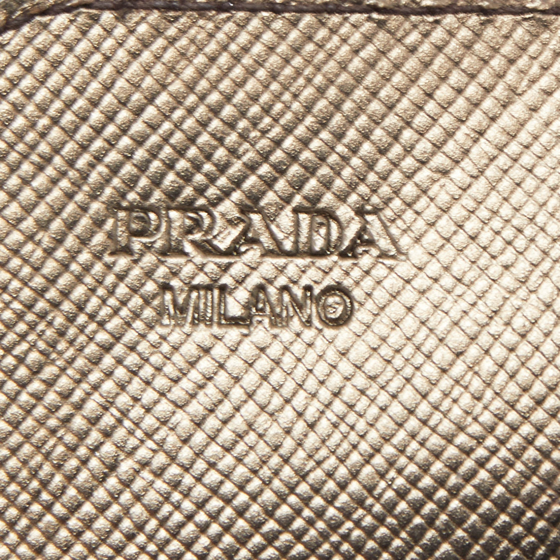 PRADA Metallic Saffiano Metal Leather Logo Flap Card Case