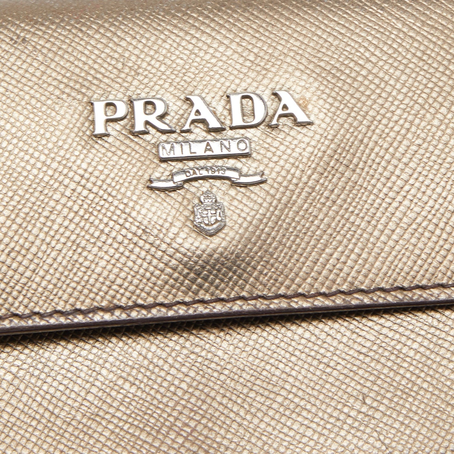 PRADA Metallic Saffiano Metal Leather Logo Flap Card Case