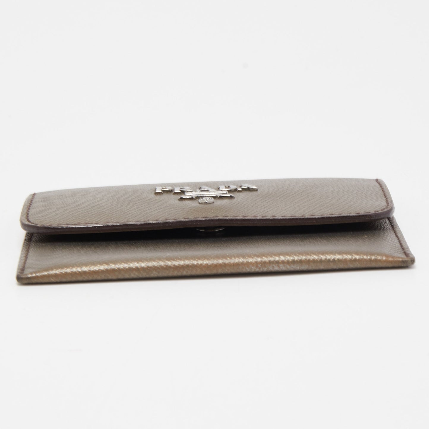 PRADA Metallic Saffiano Metal Leather Logo Flap Card Case