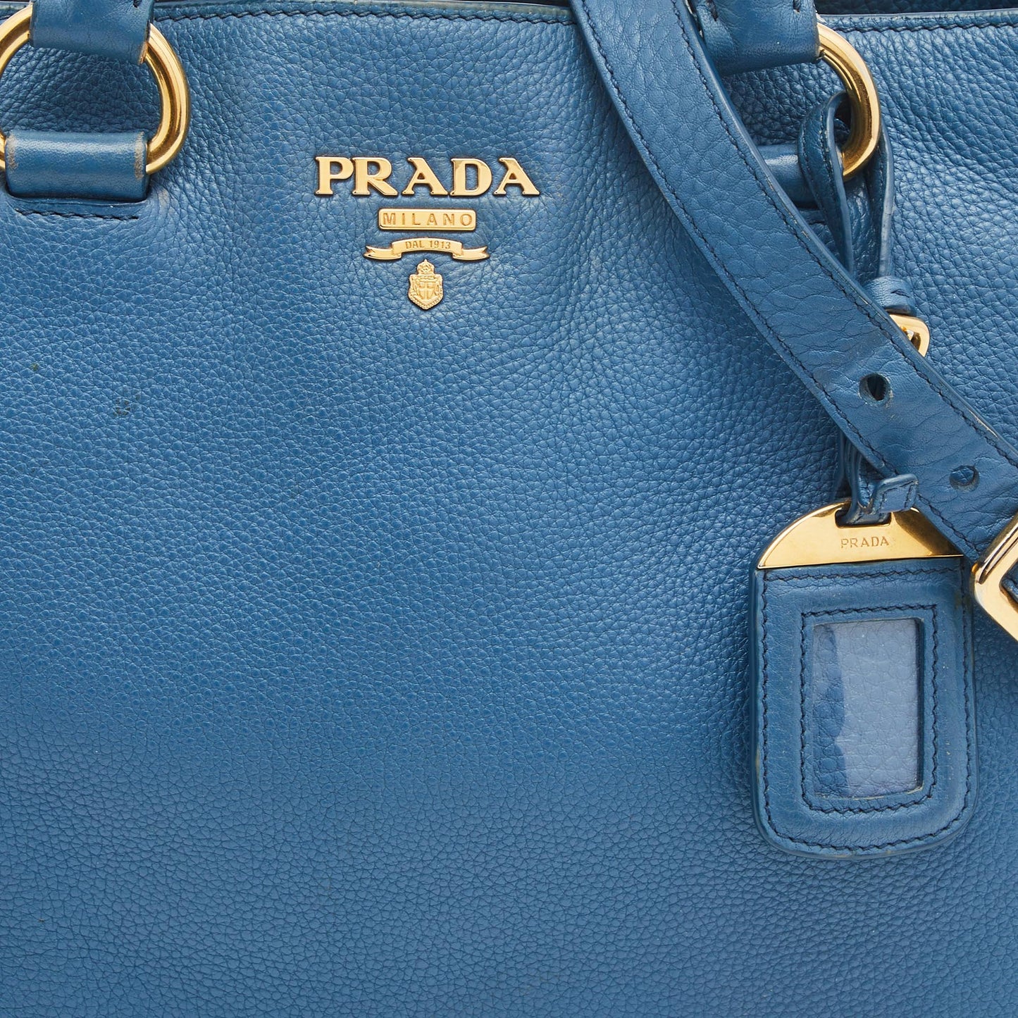 PRADA Blue Vitello Daino Leather Medium Tote