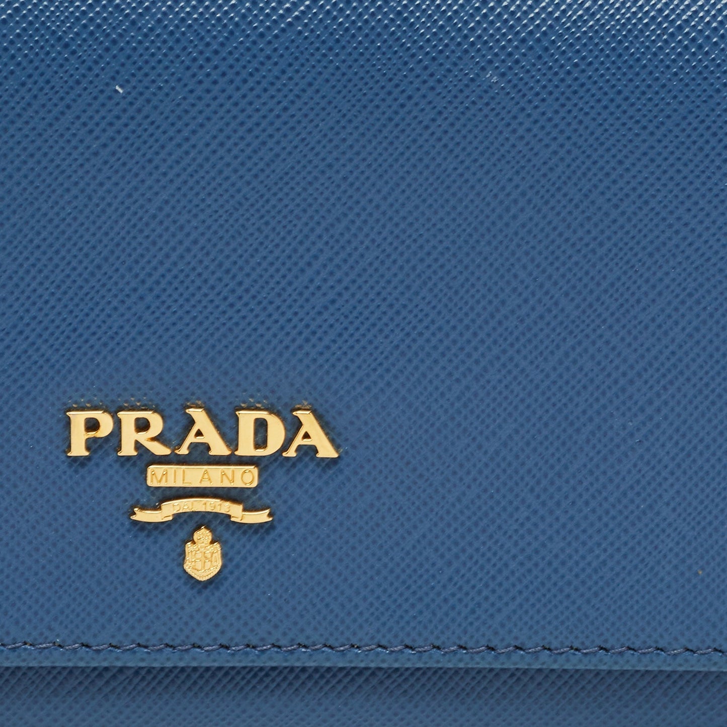 PRADA Blue Saffiano Leather Logo Flap Continental Wallet