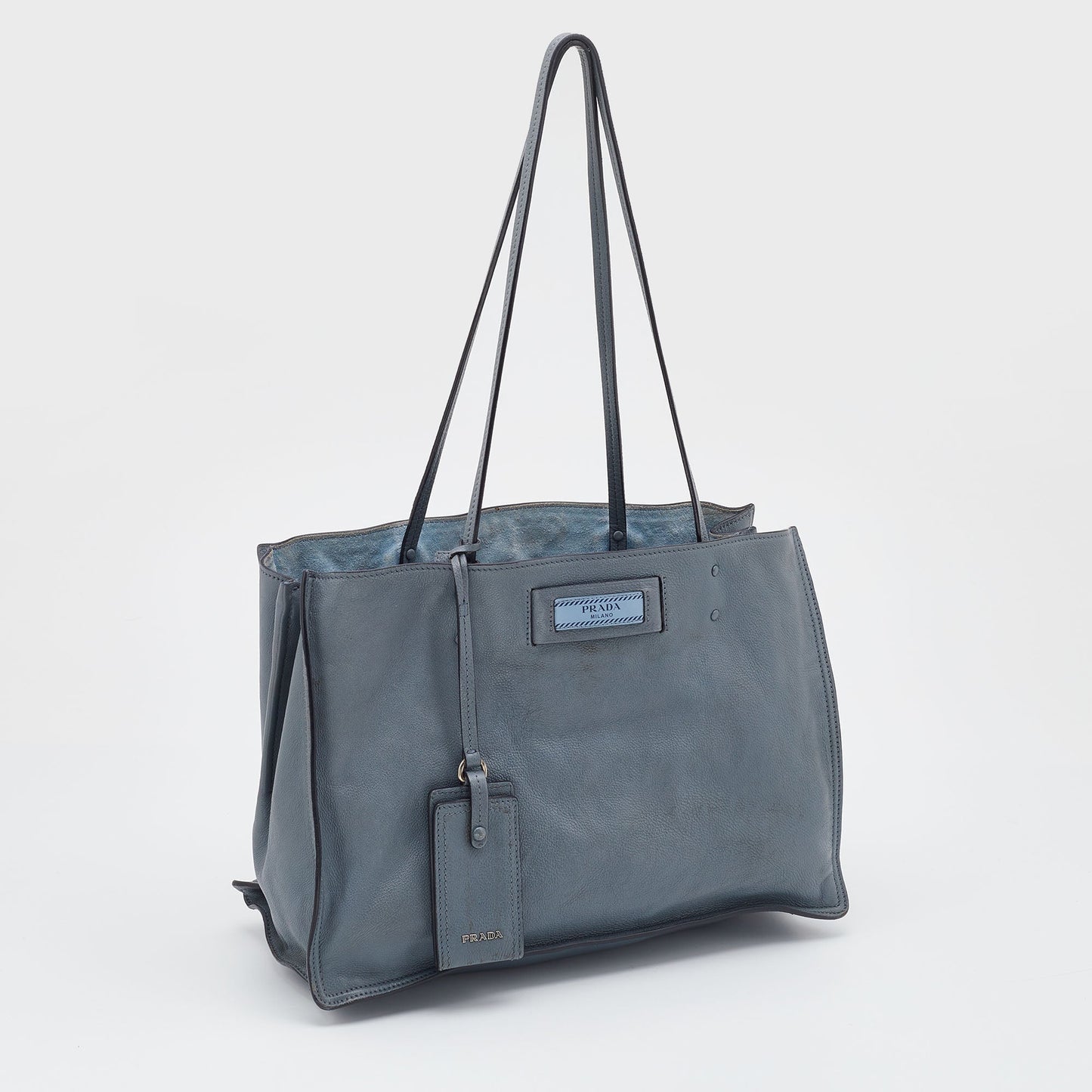 PRADA Light Blue Leather Etiquette Tote