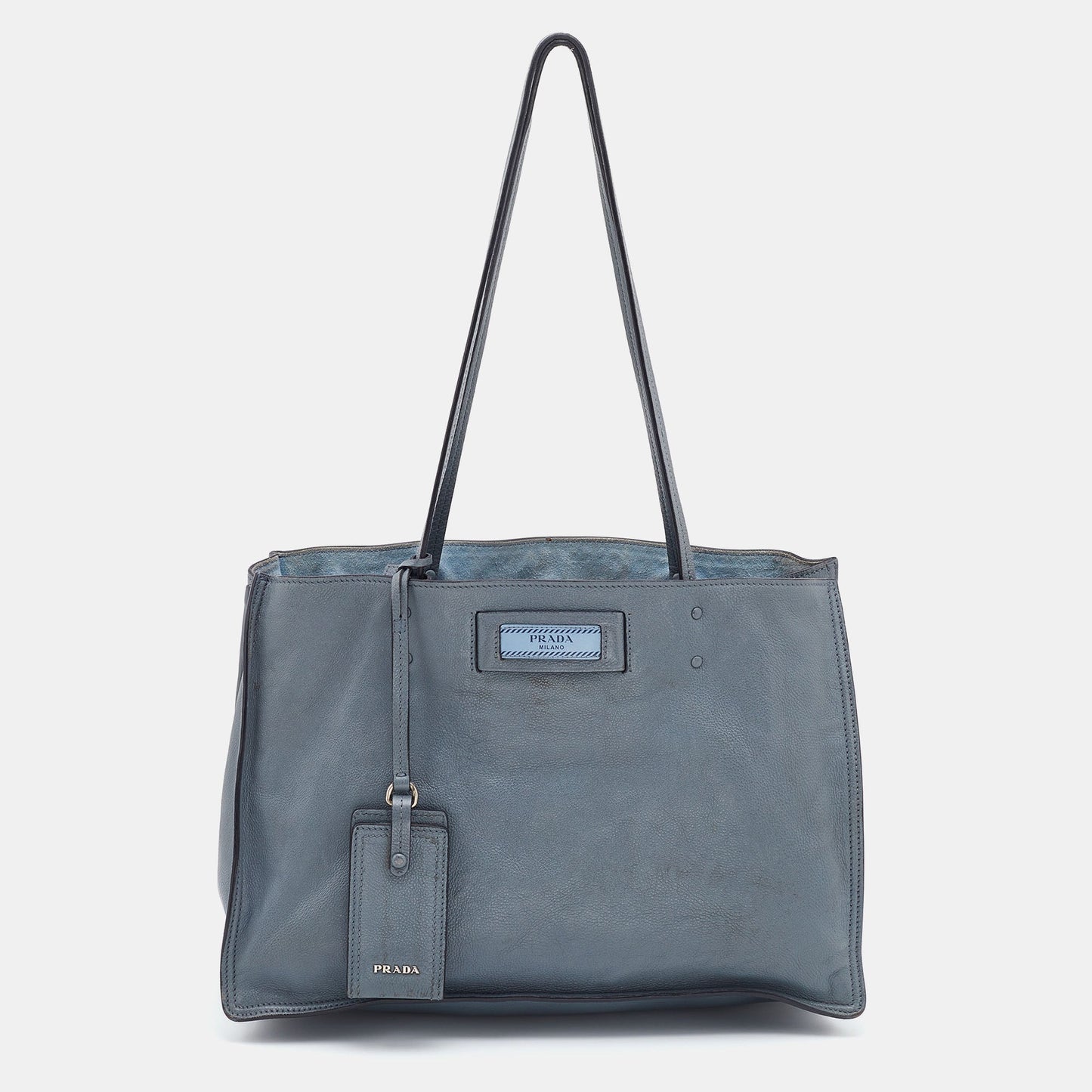 PRADA Light Blue Leather Etiquette Tote