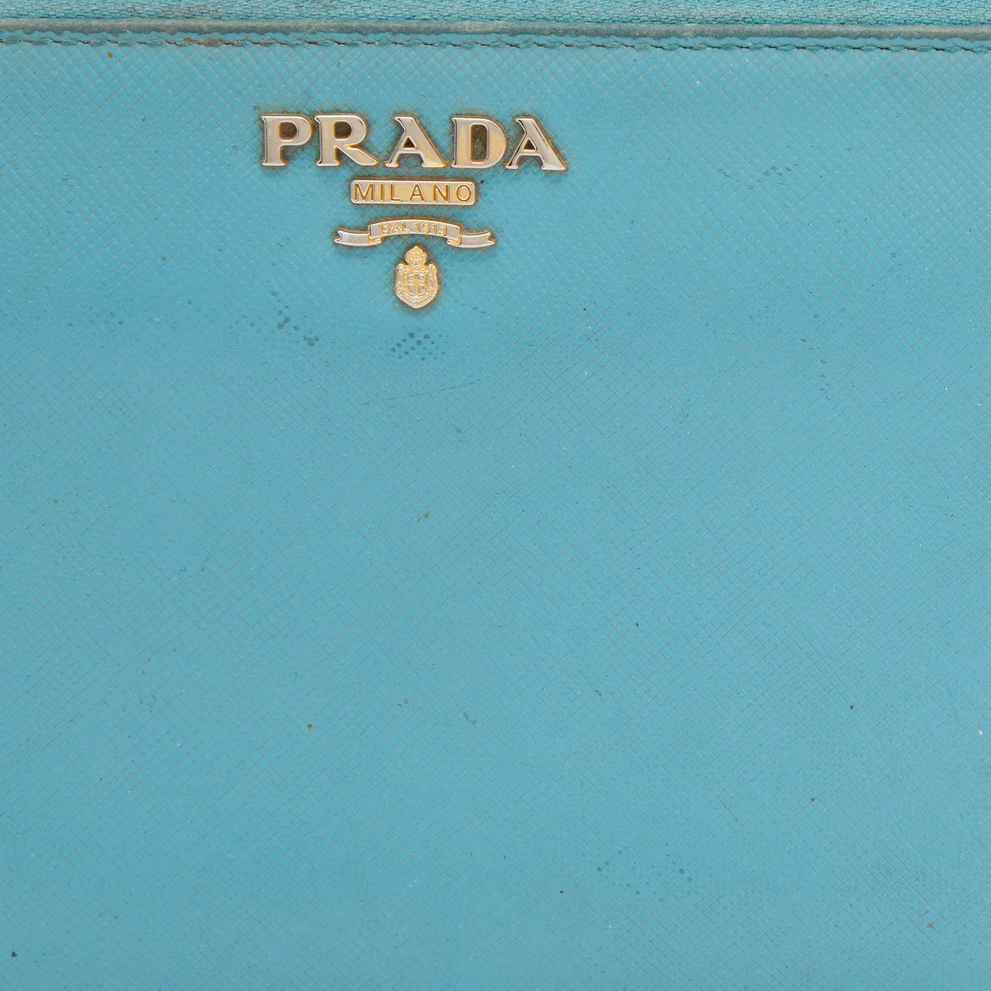 PRADA Blue Saffiano Lux Leather Zip Around Wallet