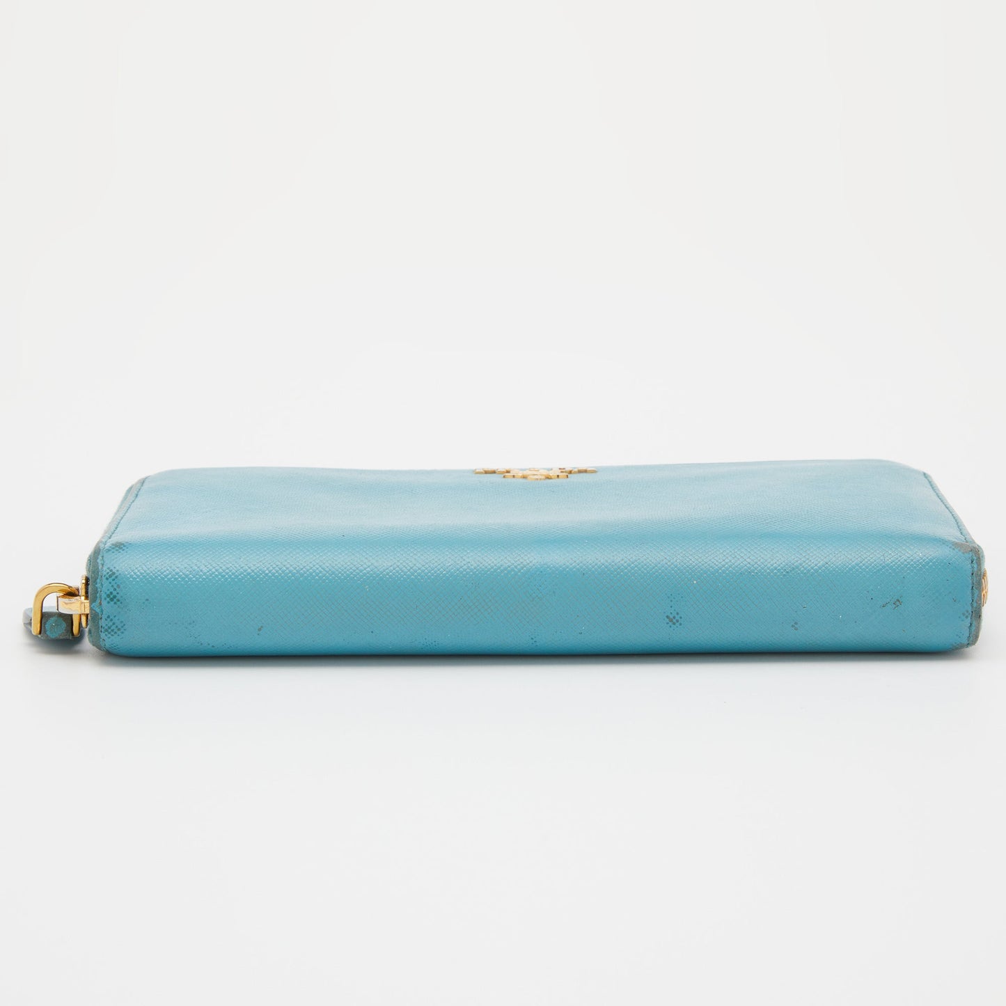 PRADA Blue Saffiano Lux Leather Zip Around Wallet