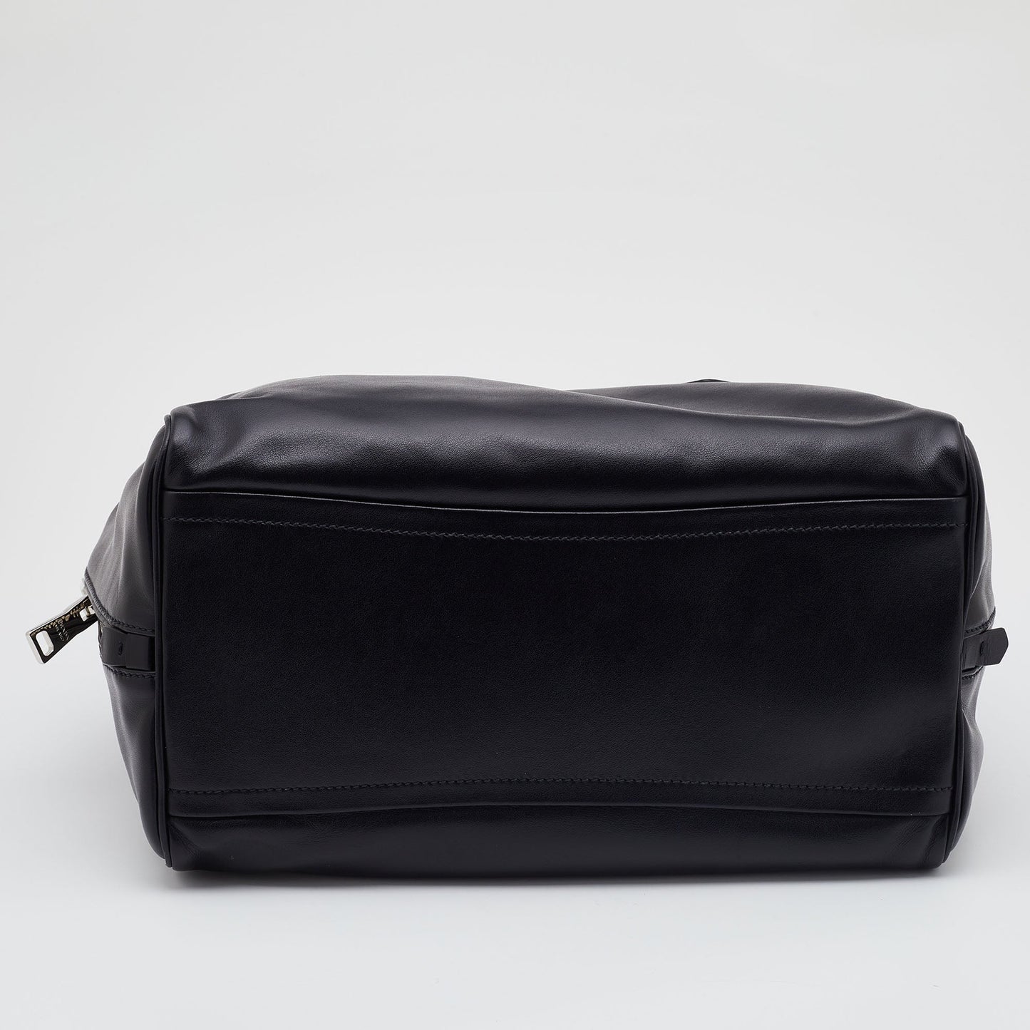 PRADA Black Leather Top Zip Boston Bag