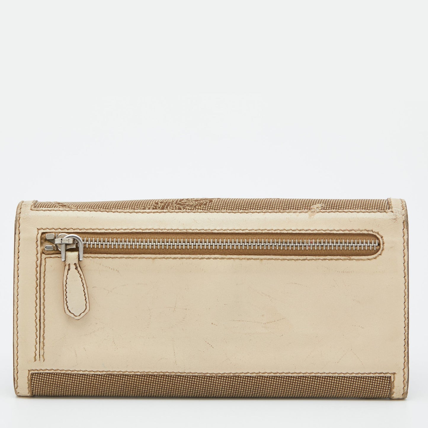 PRADA Beige Jacquard Logo Canvas and Leather Flap Continental Wallet