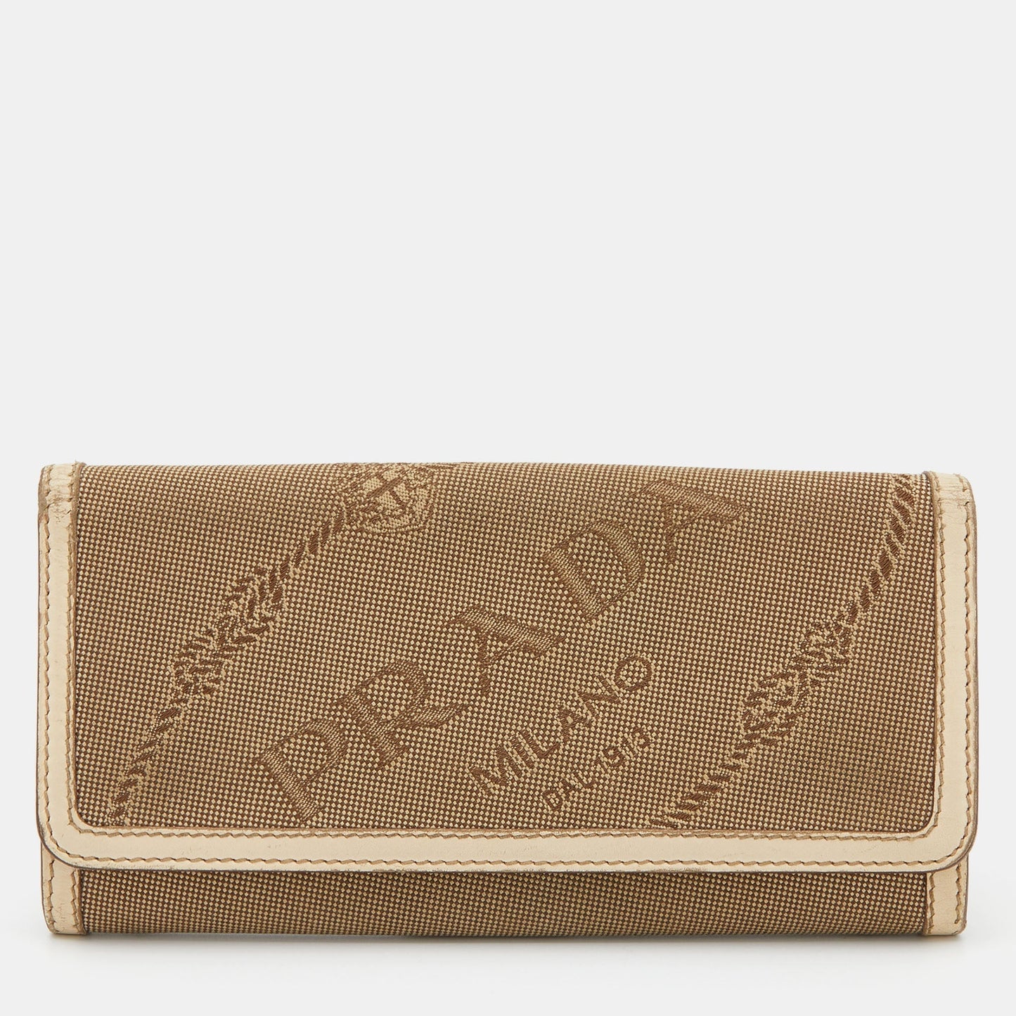 PRADA Beige Jacquard Logo Canvas and Leather Flap Continental Wallet