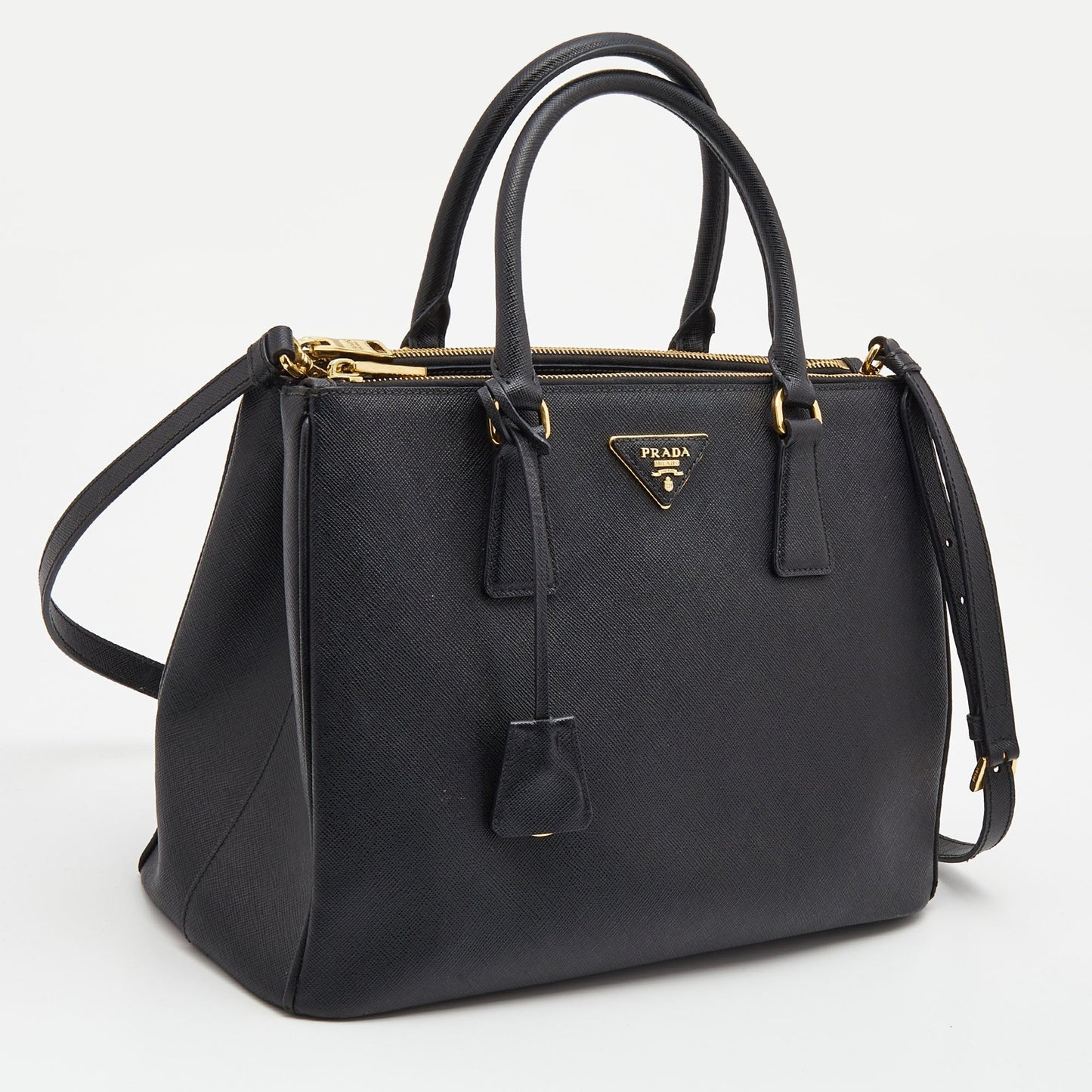 PRADA Black Saffiano Leather Medium Galleria Double Zip Tote