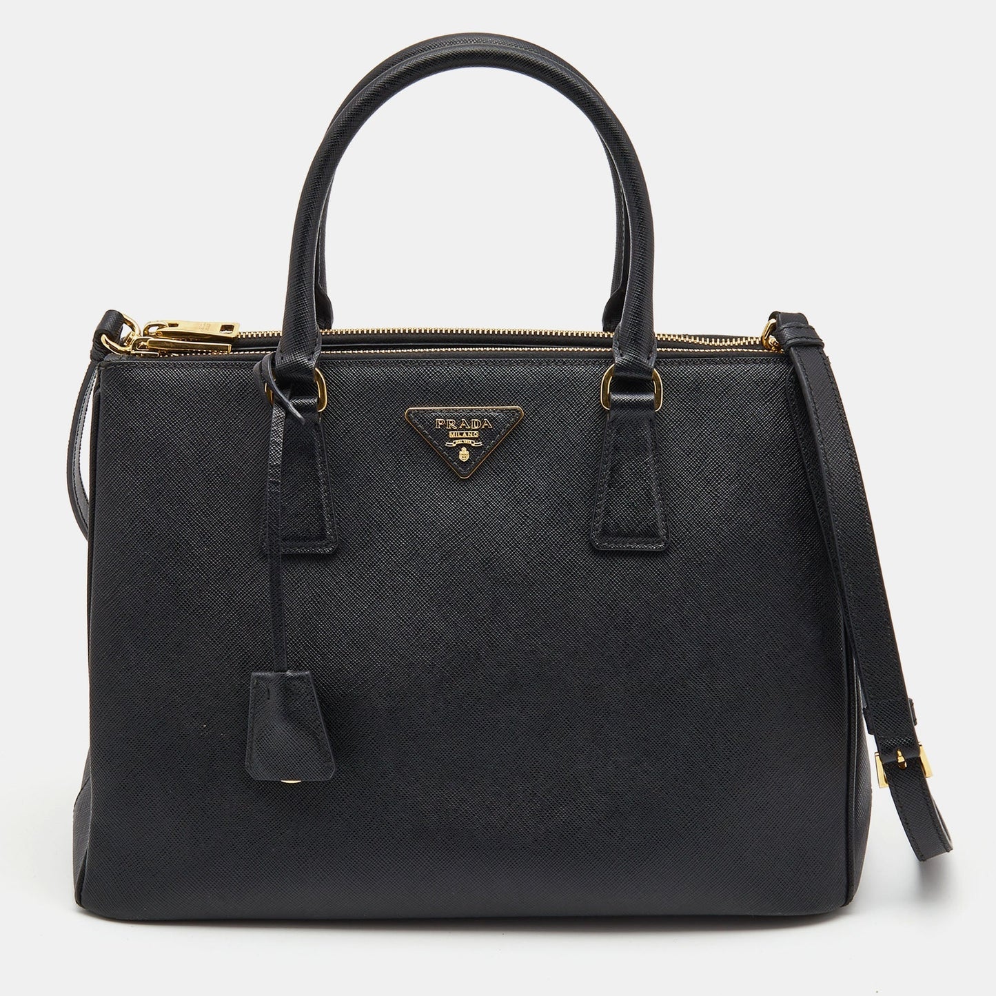 PRADA Black Saffiano Leather Medium Galleria Double Zip Tote