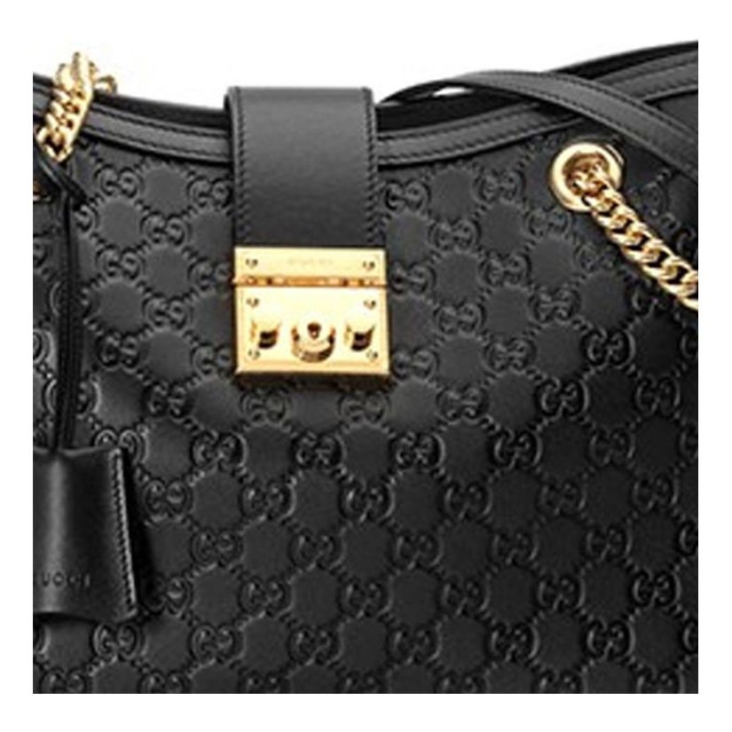 (WMNS) GUCCI Padlock Metallic Logo Embossing Leather Tote Chain Black Handbag 479197-0REAG-1000