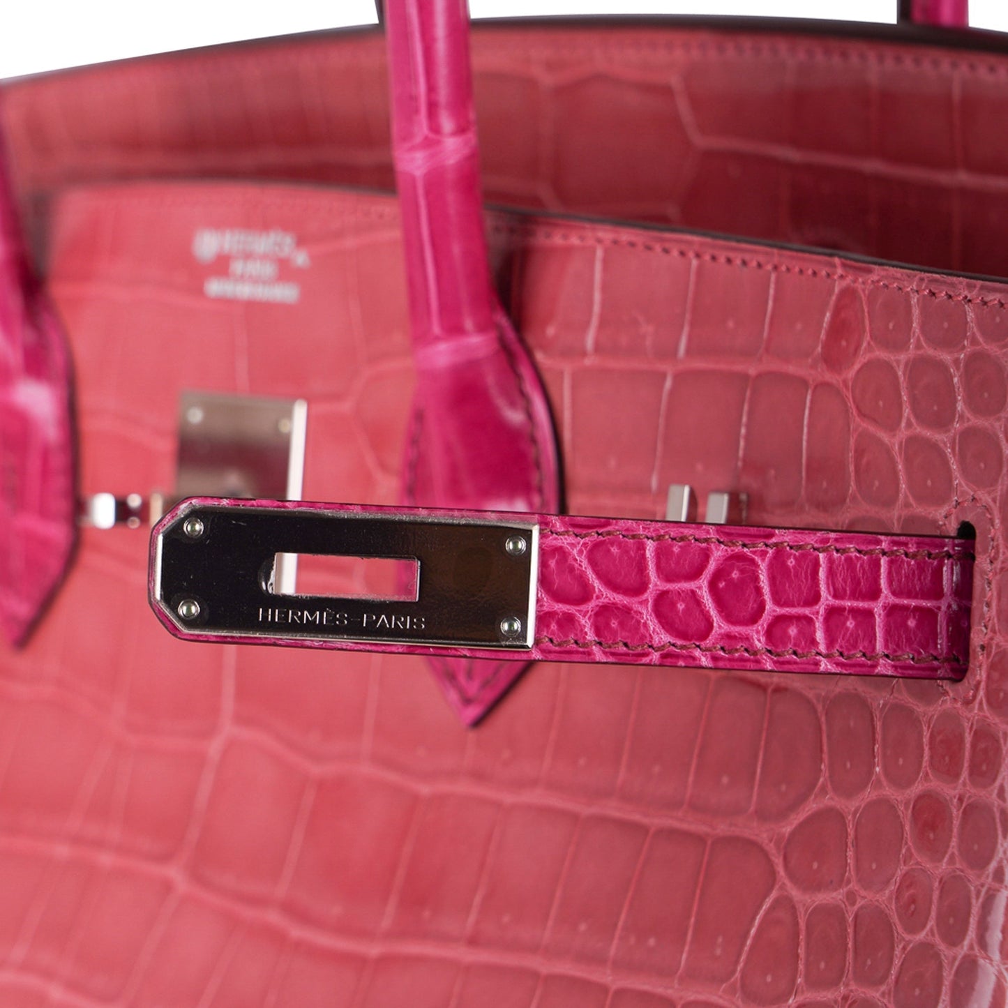 Hermes Special Order HSS Birkin 35 Bag Rose Indien & Fuchsia Porosus Crocodile with Palladium Hardware