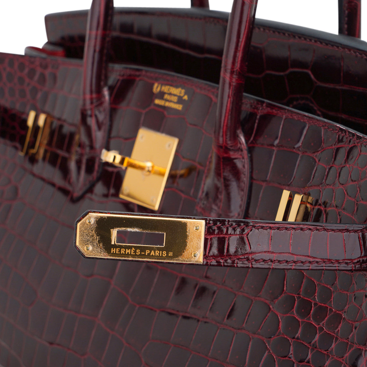 Hermes Special Order HSS Birkin 35 Bag Bordeaux Porosus Crocodile with Gold Hardware