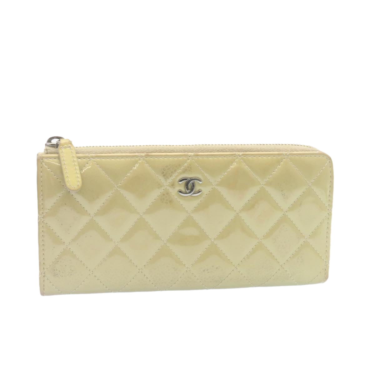 CHANEL Matelasse Long Wallet Enamel Gray CC  34534