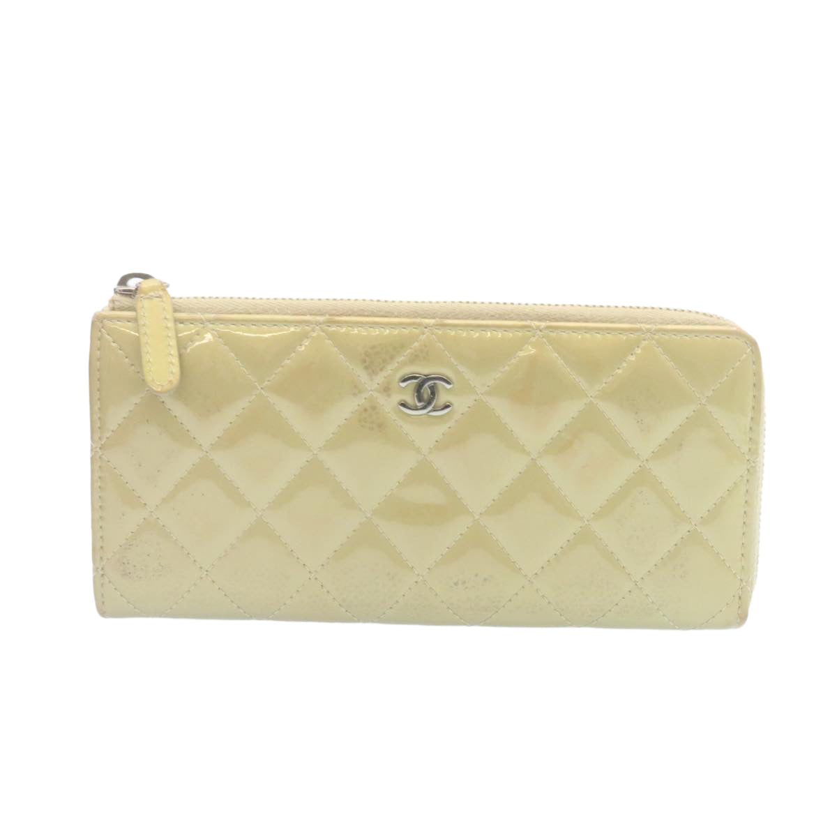 CHANEL Matelasse Long Wallet Enamel Gray CC  34534