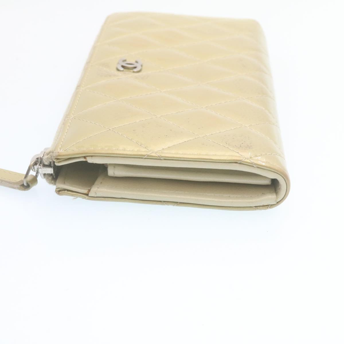 CHANEL Matelasse Long Wallet Enamel Gray CC  34534