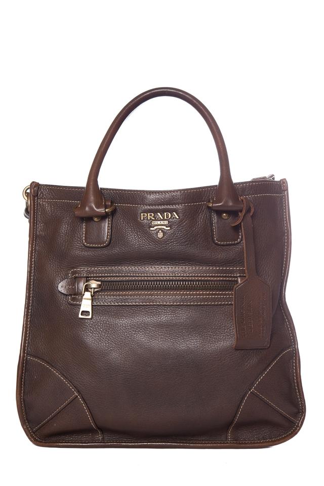 Prada Cervo Pocket Brown Leather Tote