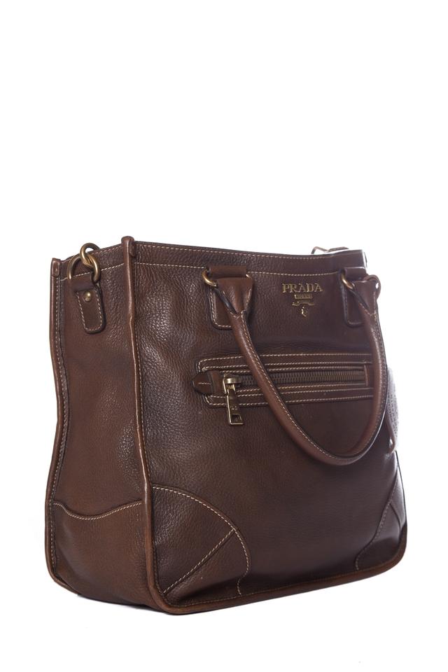 Prada Cervo Pocket Brown Leather Tote