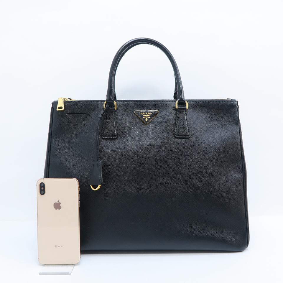 Prada Galleria Double Lux XL Saffiano Zip Black Calfskin Tote