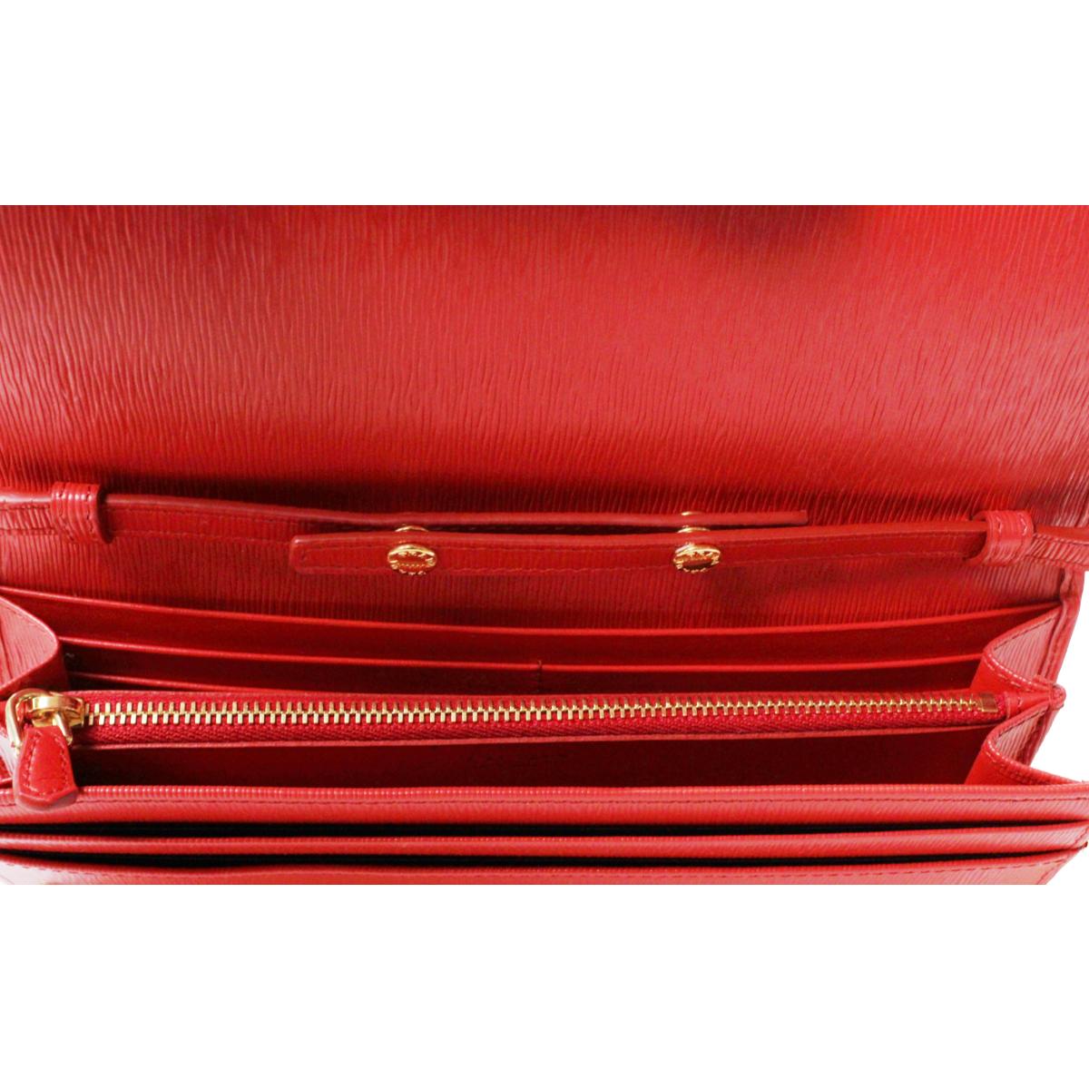 Prada Lacca Red Vitello Move Leather Chain Wallet Crossbody 1MT290