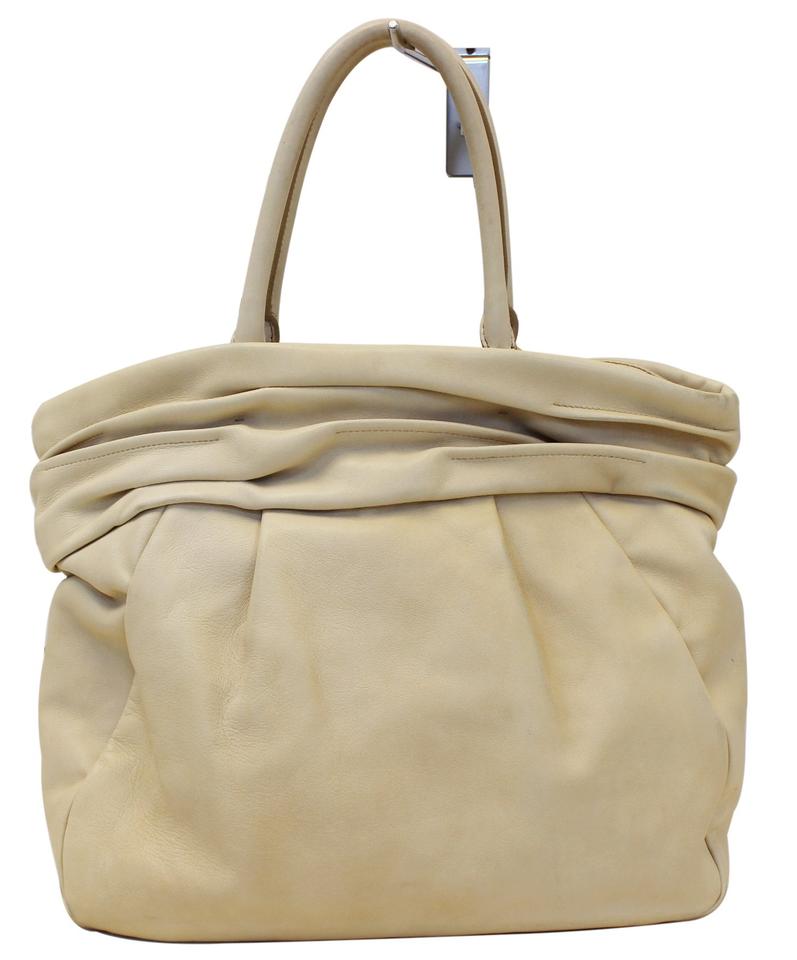 Prada Tote Nappa Frills Shopping Beige Leather Shoulder Bag