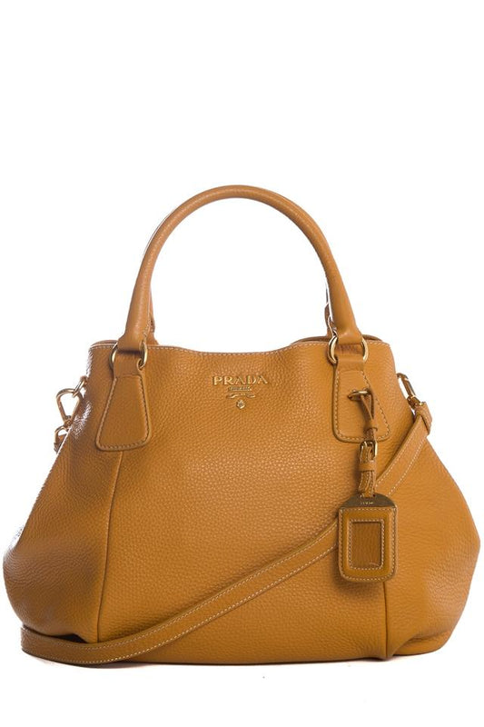 Prada Pebbled Yellow Leather Tote