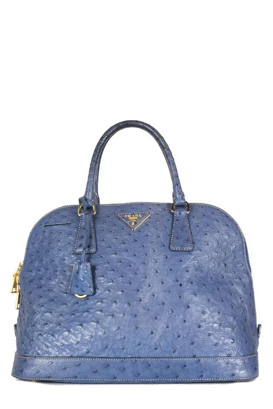 Prada Promenade Struzzo Blue Ostrich Leather Tote