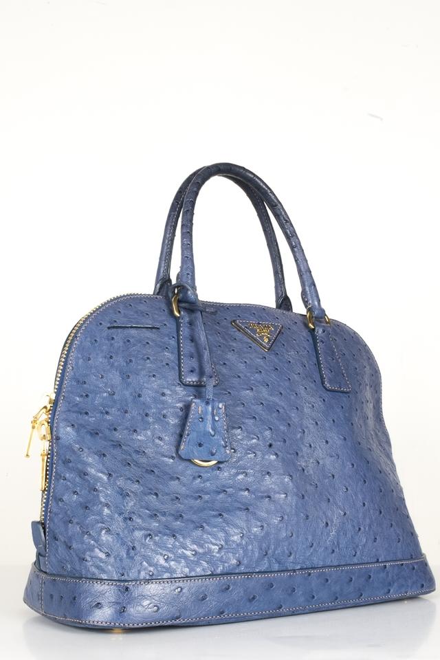 Prada Promenade Struzzo Blue Ostrich Leather Tote