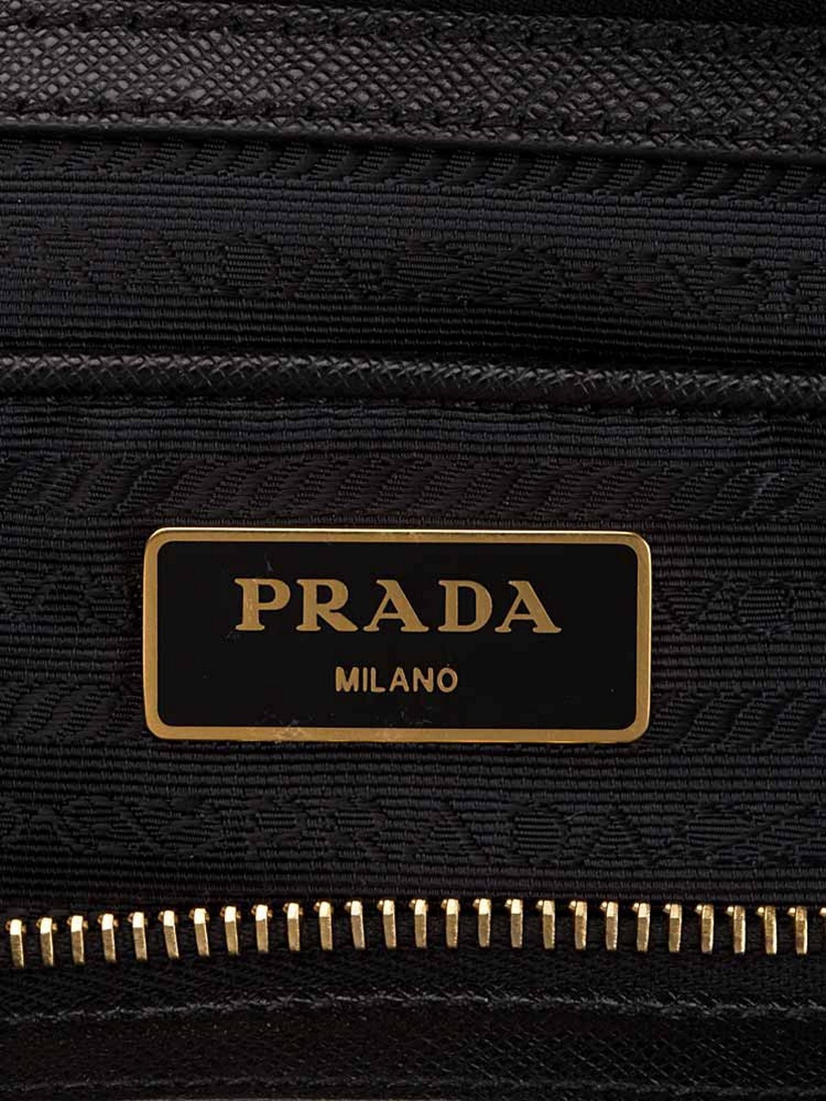 Prada Tessuto Nylon Saffiano Leather Black Top Zip Tote Bag 1BG253