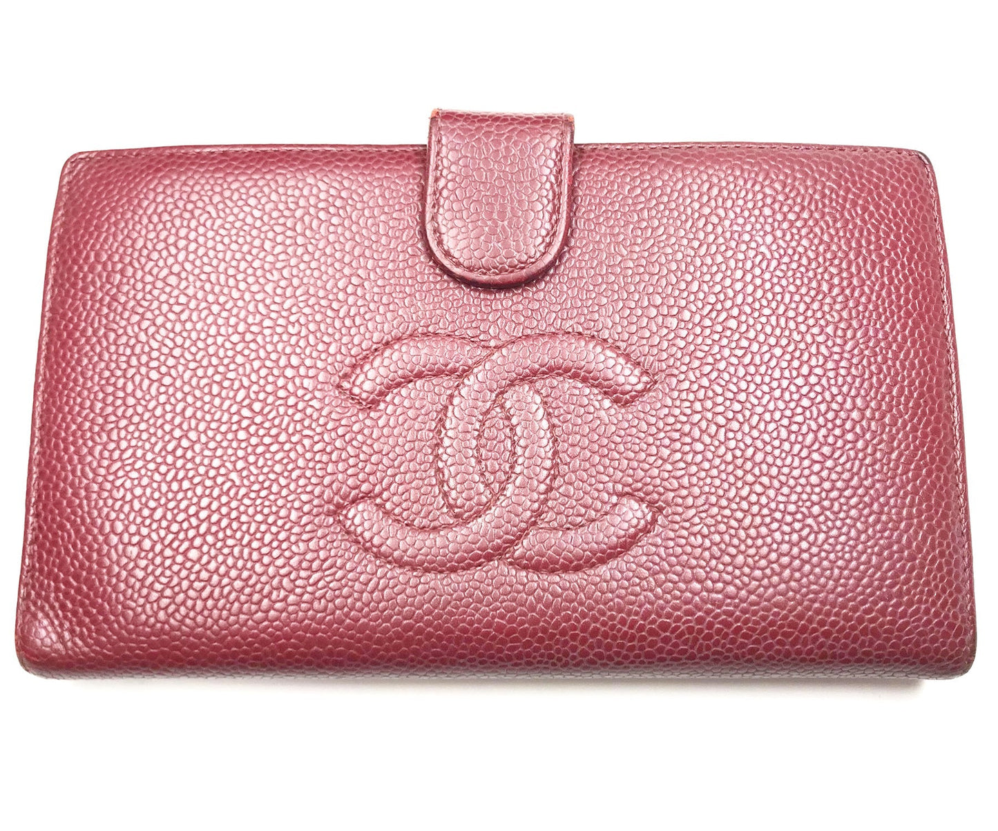 CHANEL Classic Burgundy Caviar Bi Fold Long Wallet