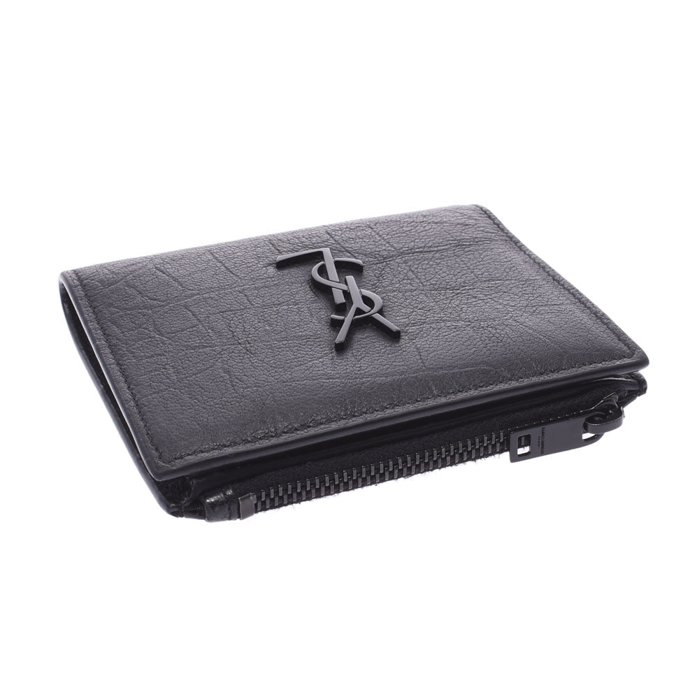 Saint Laurent Black Crocodile Calf Leather YSL Monogram Wallet 529875