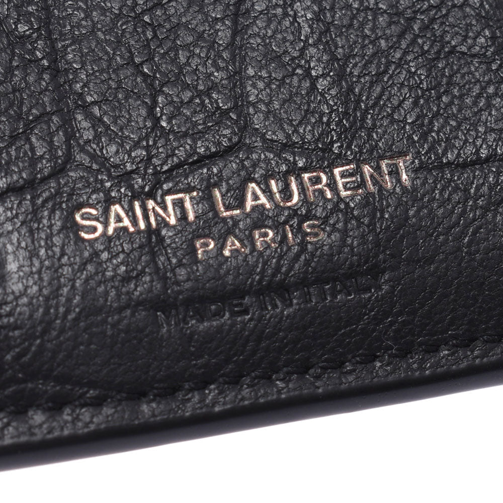 Saint Laurent Black Crocodile Calf Leather YSL Monogram Wallet 529875