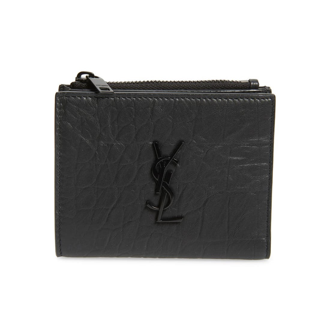 Saint Laurent Black Crocodile Calf Leather YSL Monogram Wallet 529875