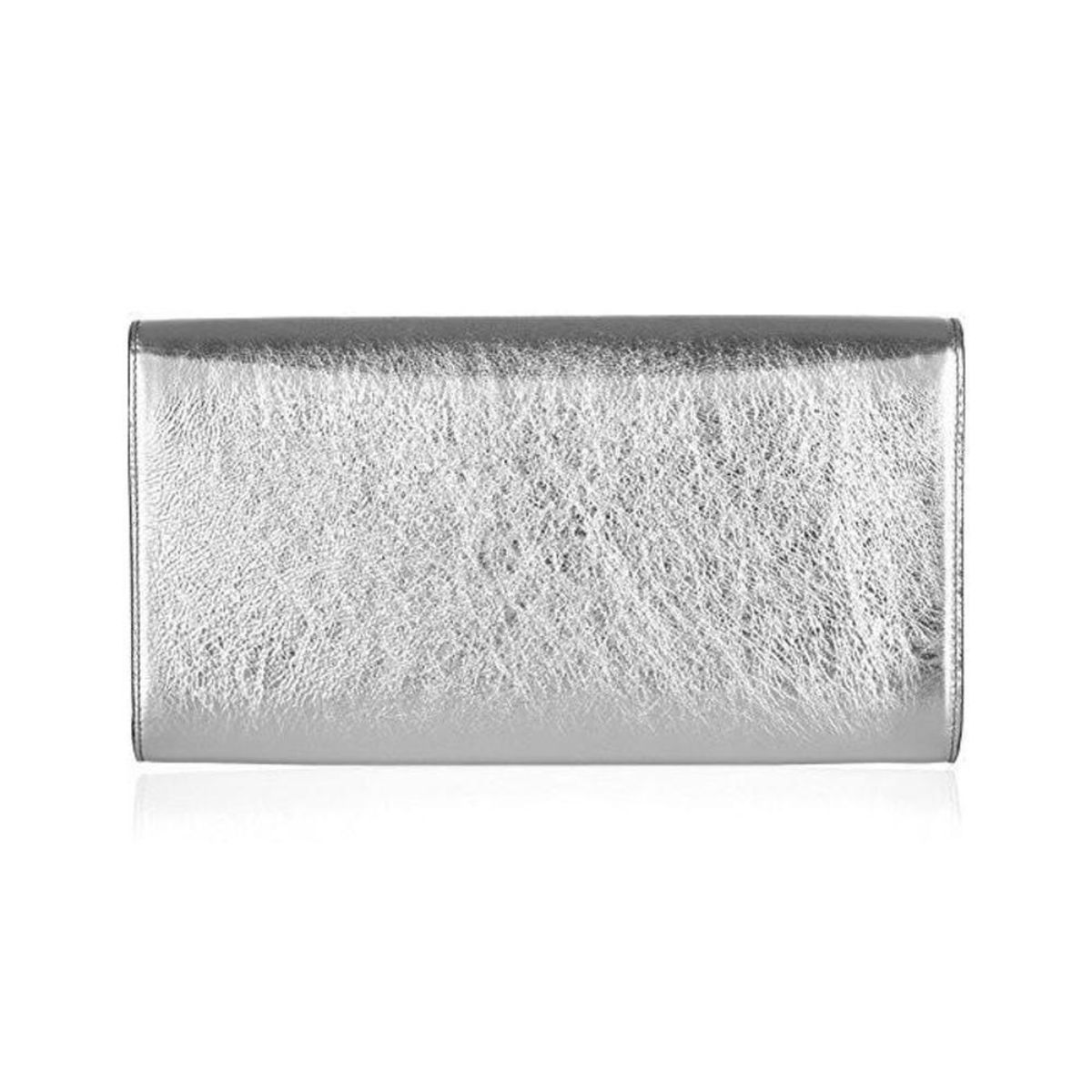 Saint Laurent YSL Belle de Jour Large Metallic Silver Leather Clutch Bag 568937