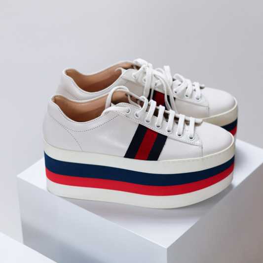 Gucci Sylvie Web Accent Leather Wedge Sneakers