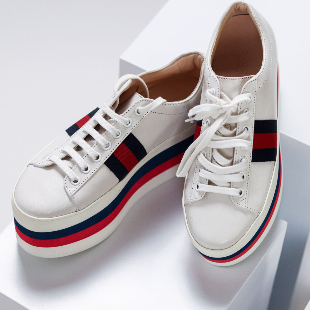 Gucci Sylvie Web Accent Leather Wedge Sneakers