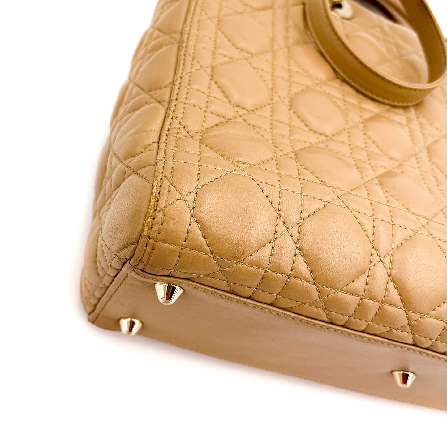 Lady Dior Large Cannage Leather Zip Beige Bag