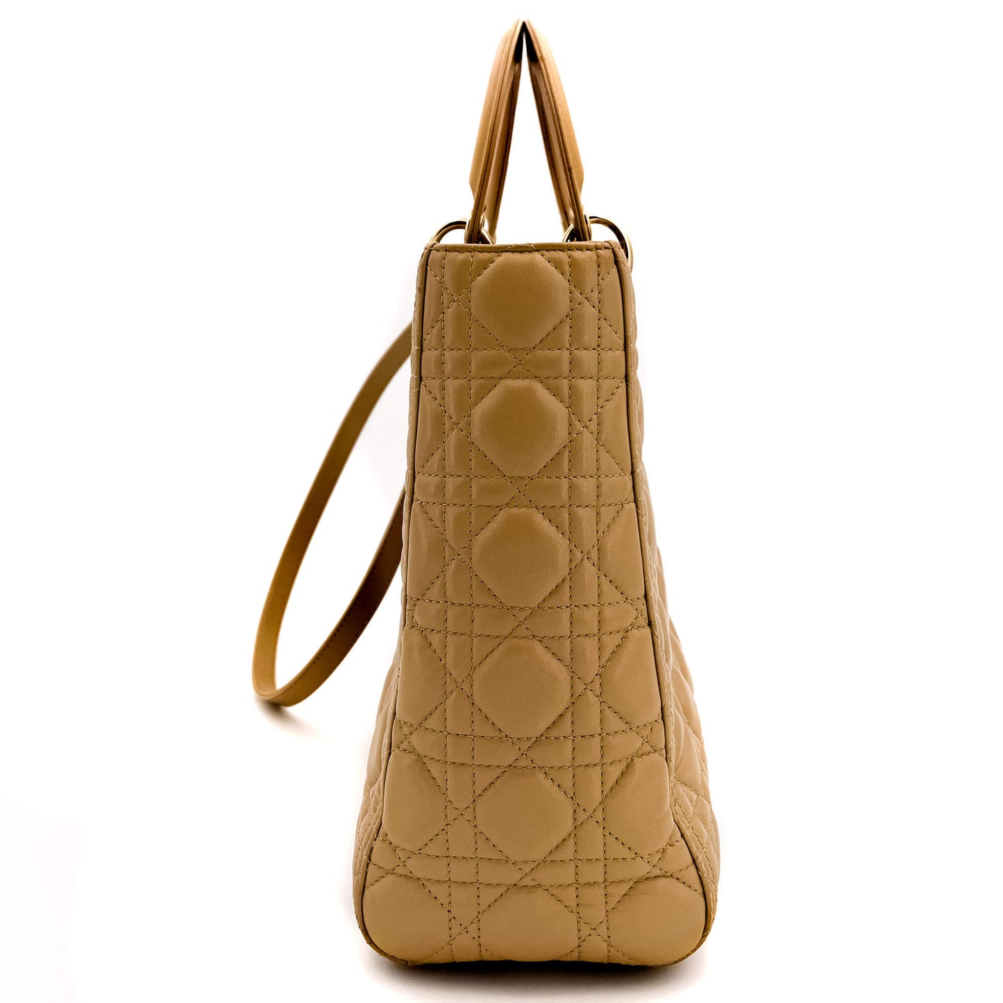 Lady Dior Large Cannage Leather Zip Beige Bag