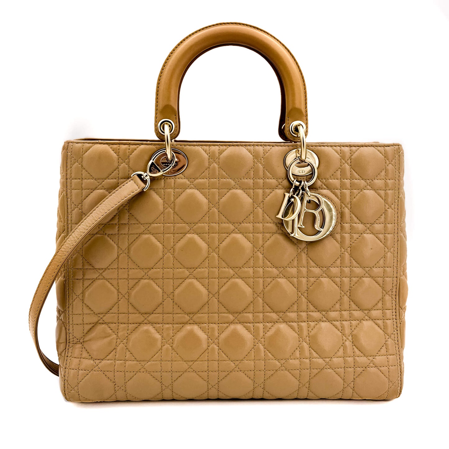 Lady Dior Large Cannage Leather Zip Beige Bag