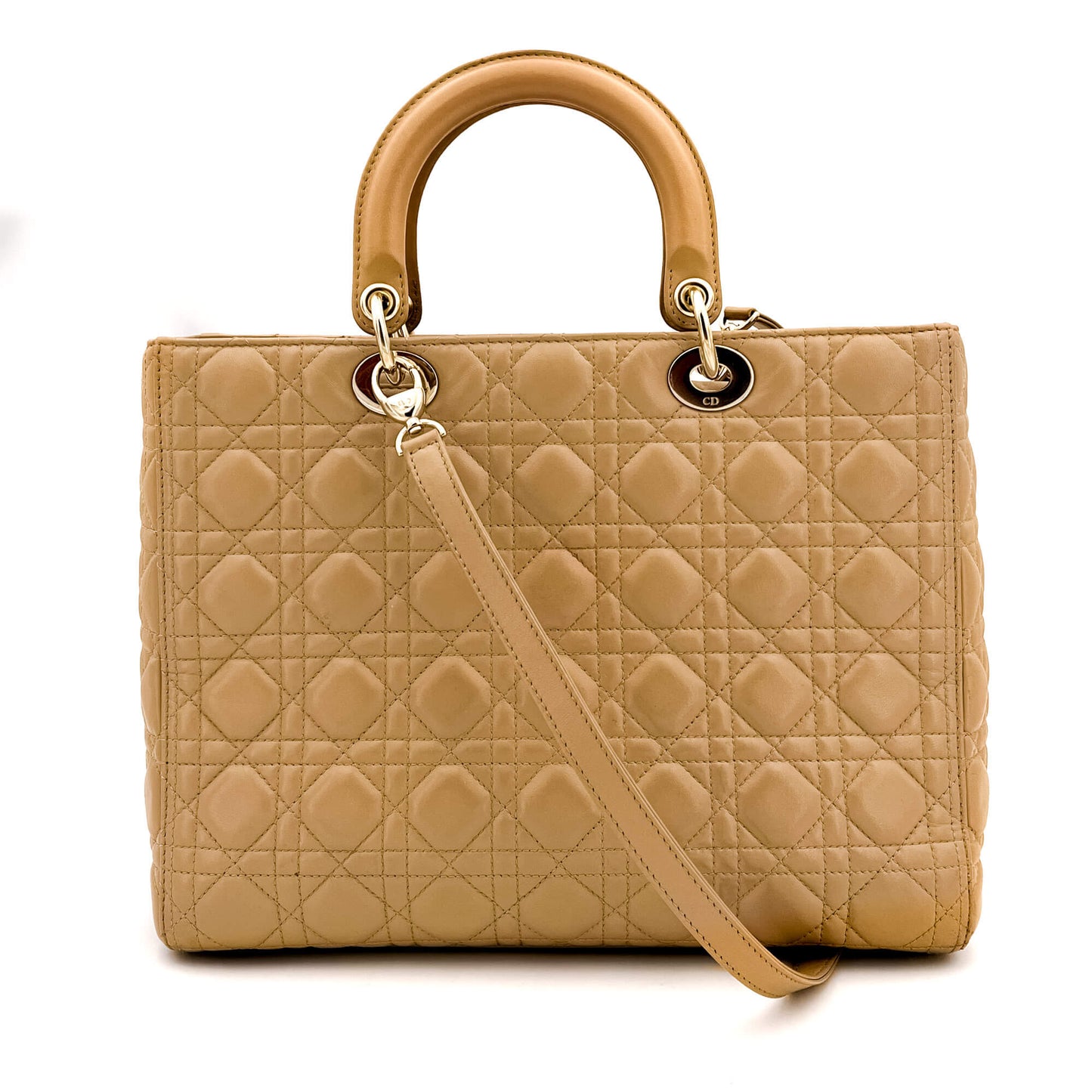 Lady Dior Large Cannage Leather Zip Beige Bag