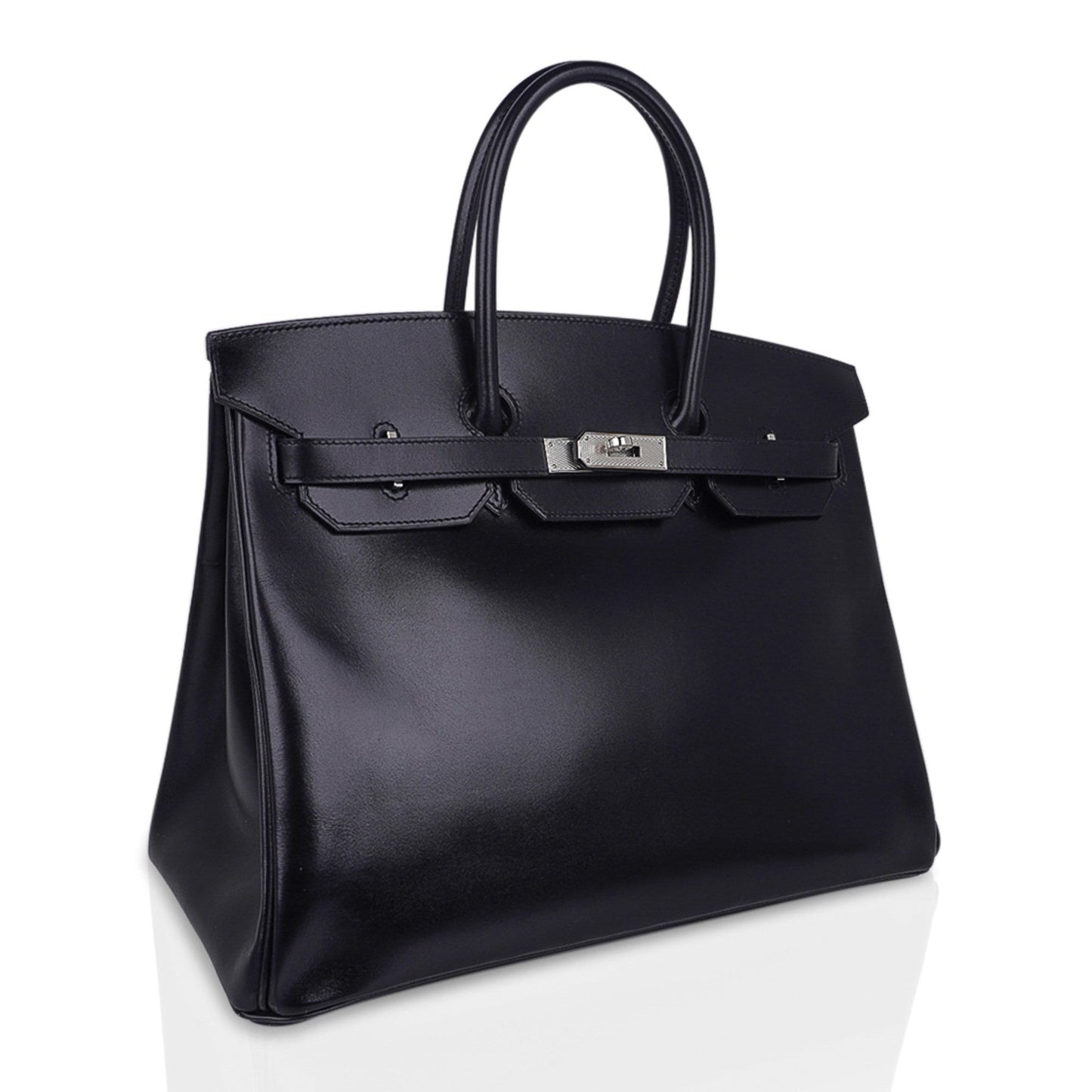 Hermes Birkin 35 Bag Black Box Palladium Guilloche Hardware