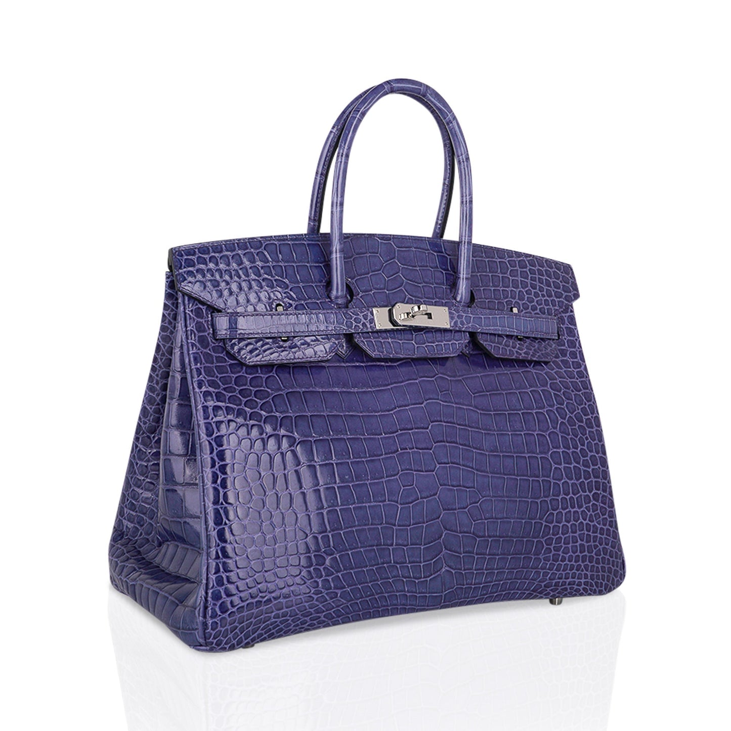 Hermes Birkin 35 Bag Blue Brighton Porosus Crocodile Palladium Hardware New