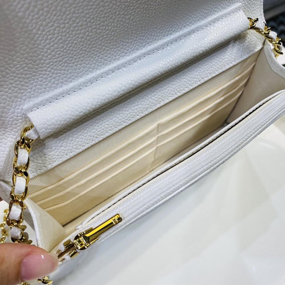 Chanel Caviar Wallet on chain Woc White