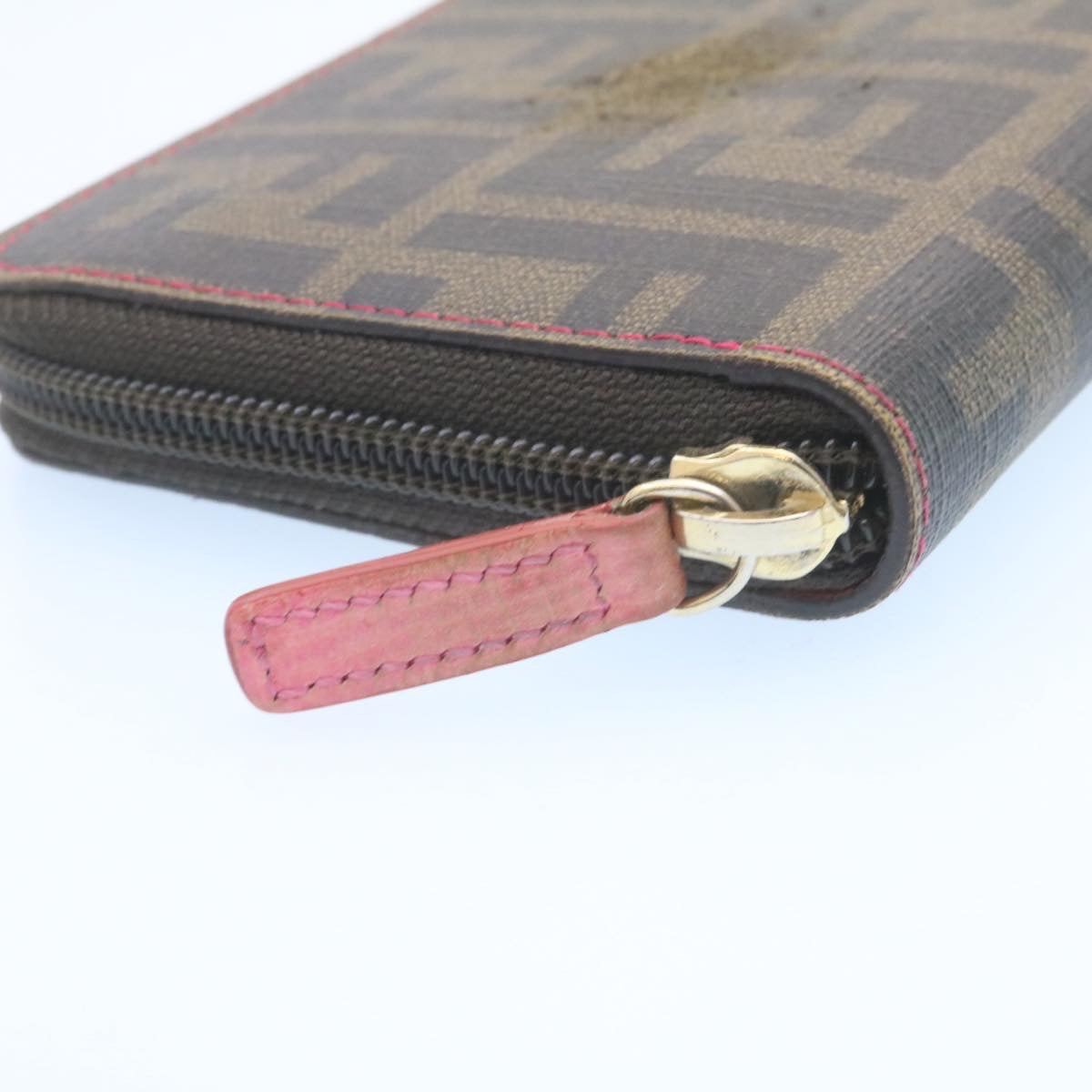 FENDI Zucca Canvas Zip Around Long Wallet Brown Auth th2112